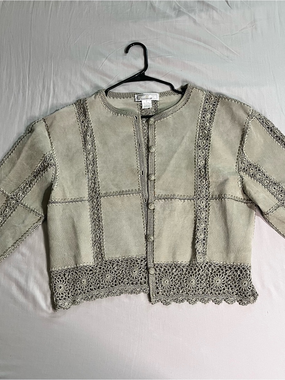 Crochet-Trim Mint Button Front Cardigan Sweater